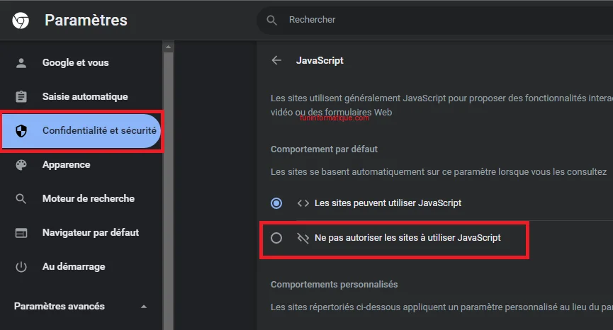 Desactiver javascript chrome 1