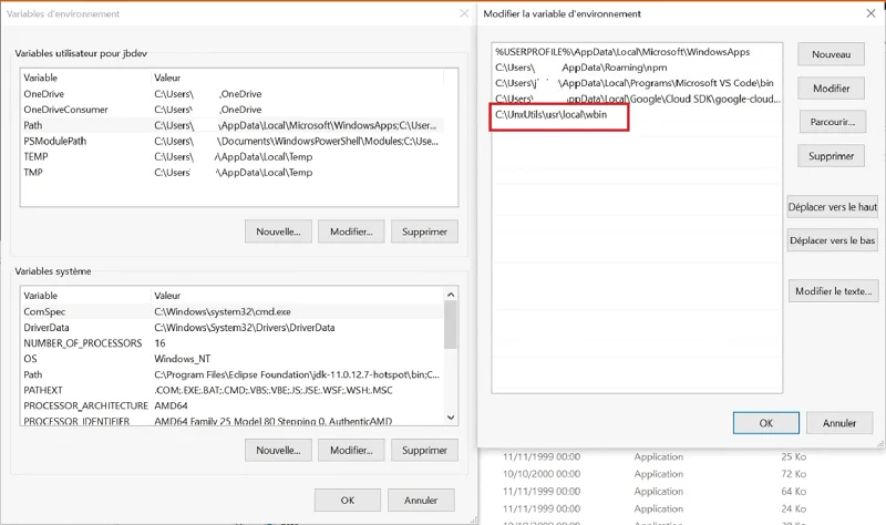 Variables environnement