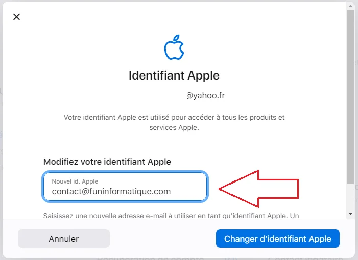 Changer identifiant apple