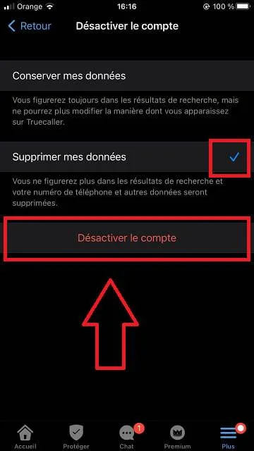 Desactiver compte truecaller