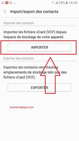 Importer contact sim android
