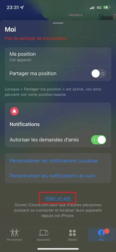 Localiser iphone demande ami