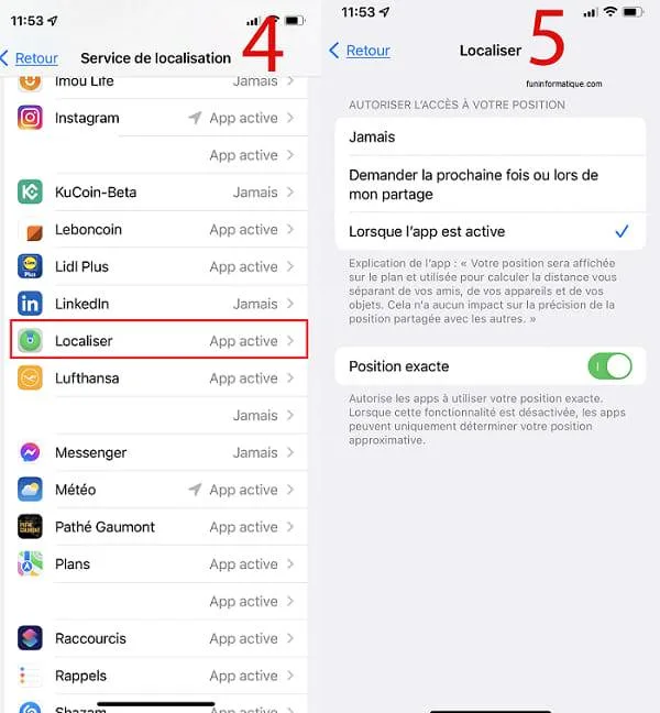 Localiser lorsque app active iphone 1