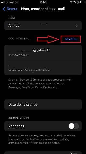 Modifier identifiant iphone