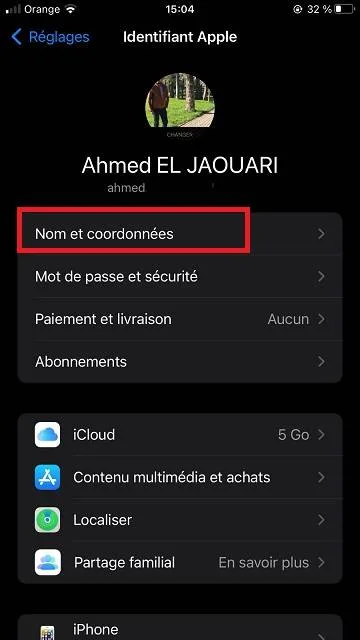 Nom coordonnees iphone