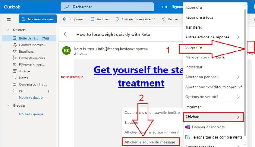 Outlook entete message