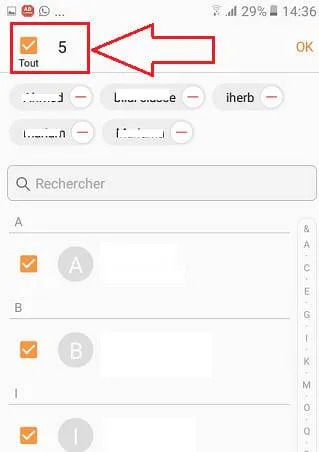 Selectionner contacts android