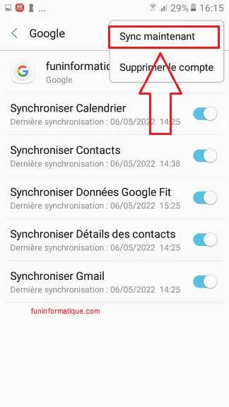 Sync maintenant contact android samsung