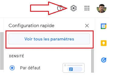 Voir tous les parametres gmail