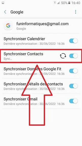 Synchroniser Contacts gmail