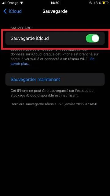 Utilisez iCloud sauvegarde contact
