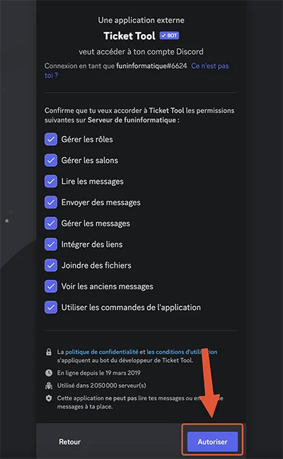 Autorisation ticket tools