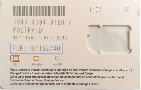 Code PUK carte sim