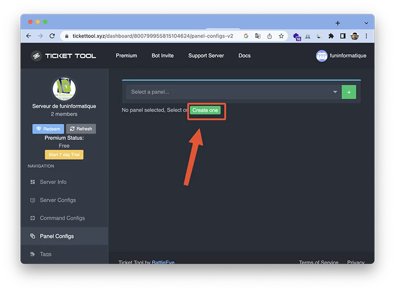 Creer pannel tickets tools