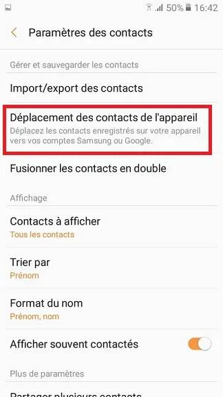 Deplacer contacts appareils