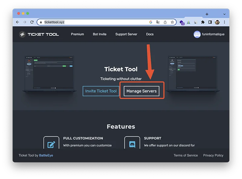 Gerer serveur ticket tools