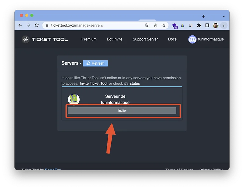 Serveur ticket tools