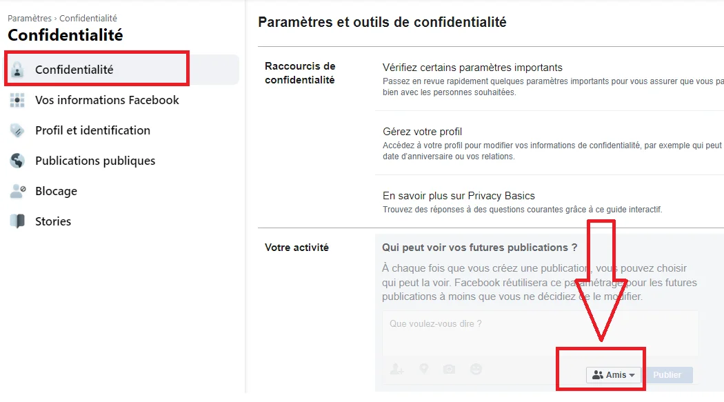 Modifiez vos parametres de confidentialite facebook