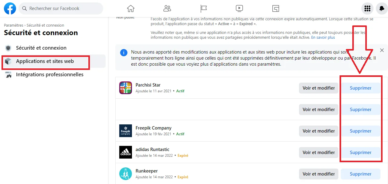 Supprimez lacces aux applications suspectes