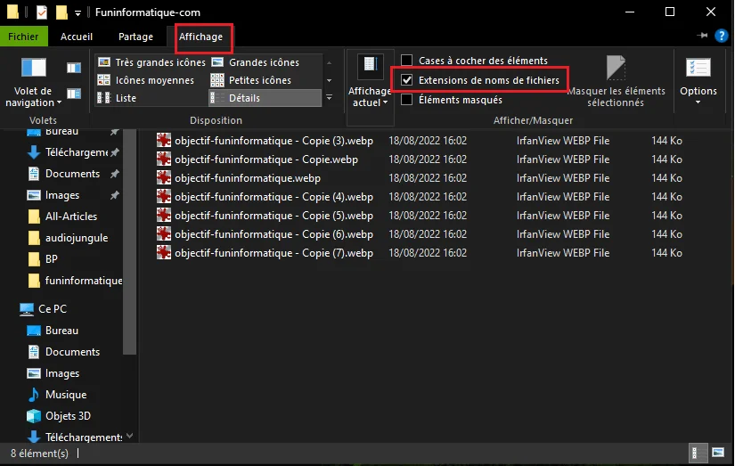 Changer manuellement le type de fichier
