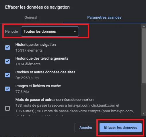 Effacer les donnees de navigation historique chrome