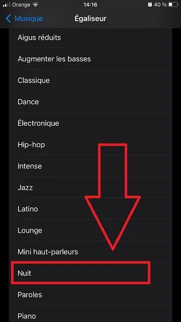 Egalisateur iphone nuit