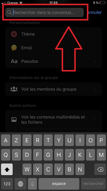 Rechercher conversation messanger