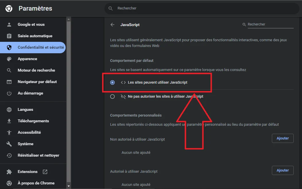 Sites activer javascript chrome