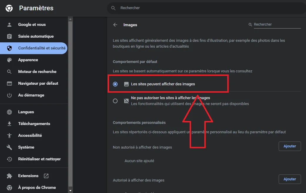 Sites afficher les images chrome