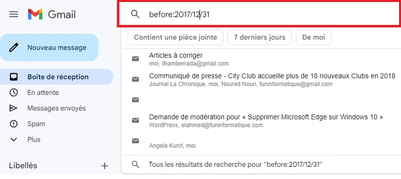 Gmail recherche ancien email