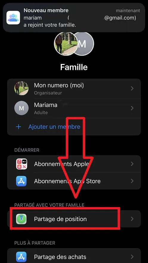 Partage familiale localisation