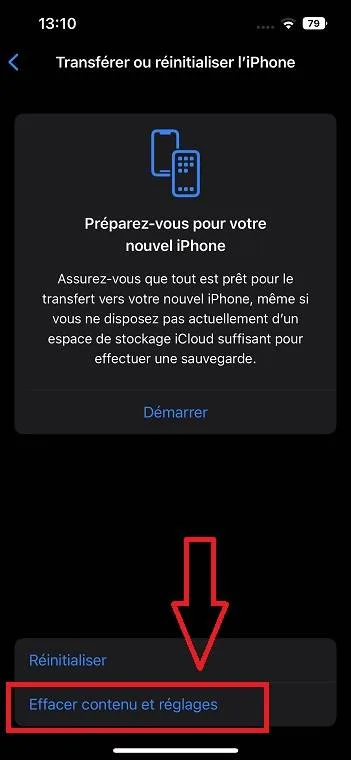 Effacer contenu reglage iphone