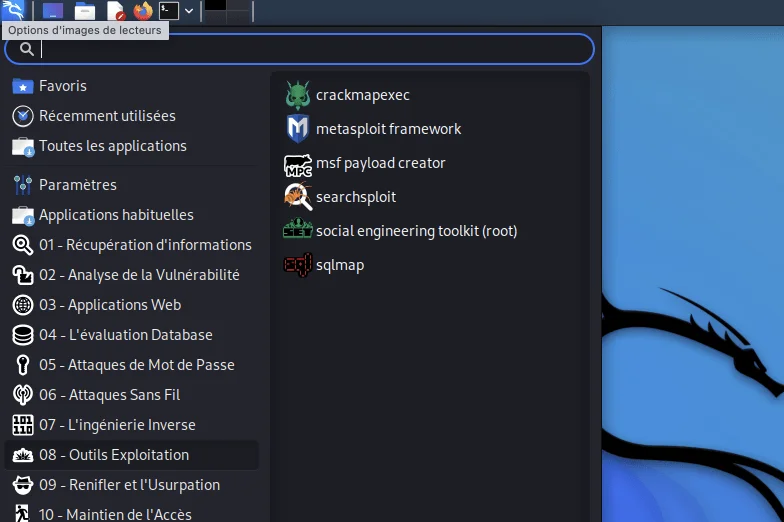 Metasploit menu kali linux
