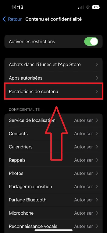 Restriction contenu iphone