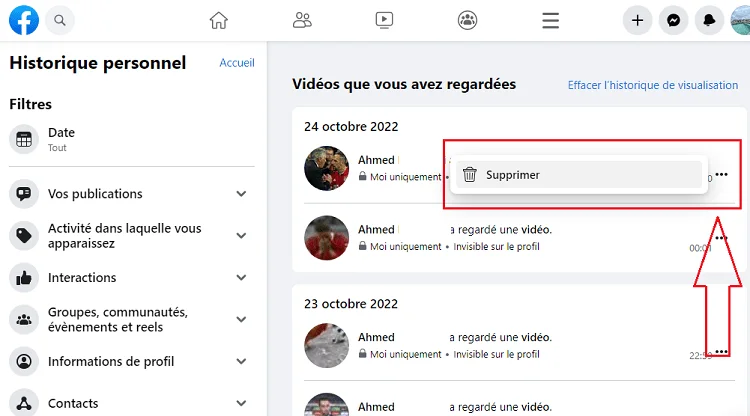 Supprimer videos que vous avez regarde facebook ordinateur