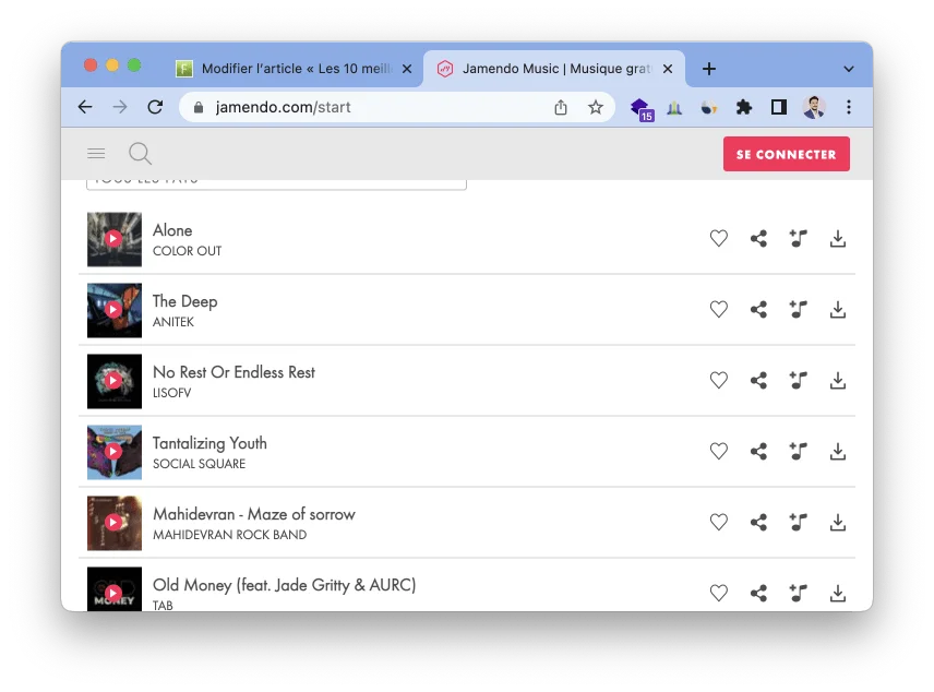 Jamendo interface