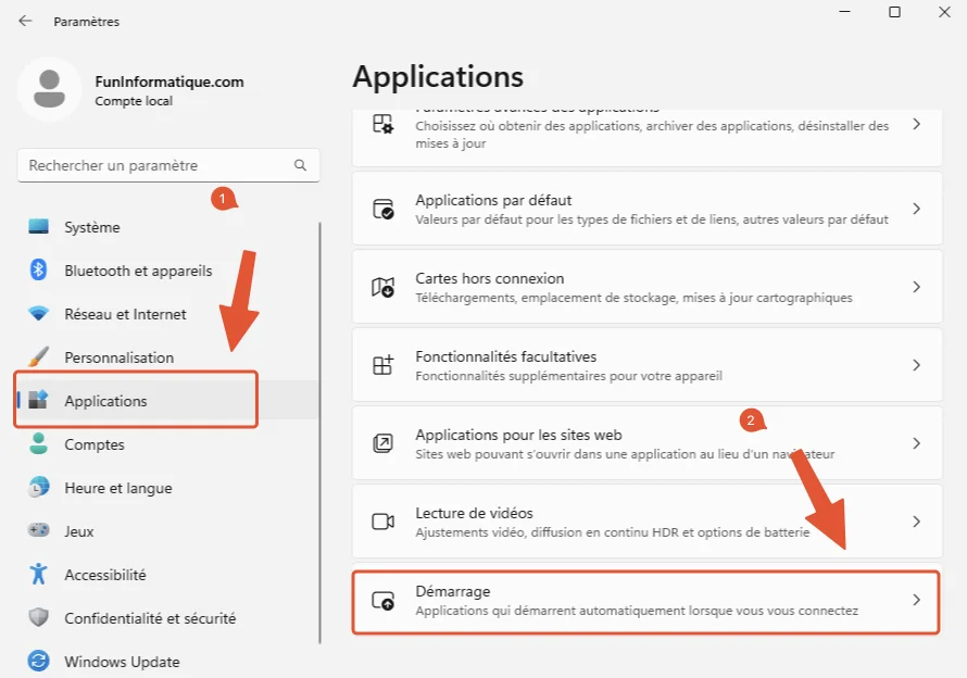 Applications demarrage windows 11