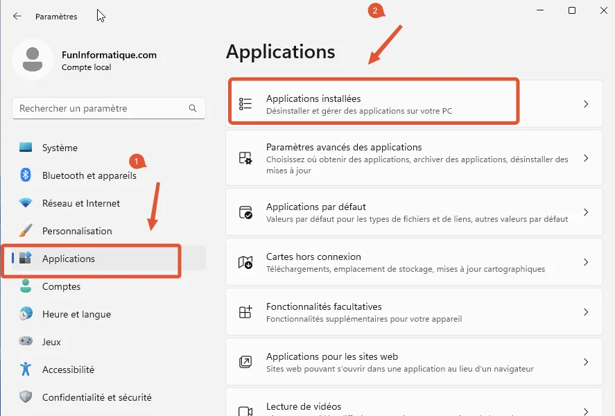 Applications installes windows 11
