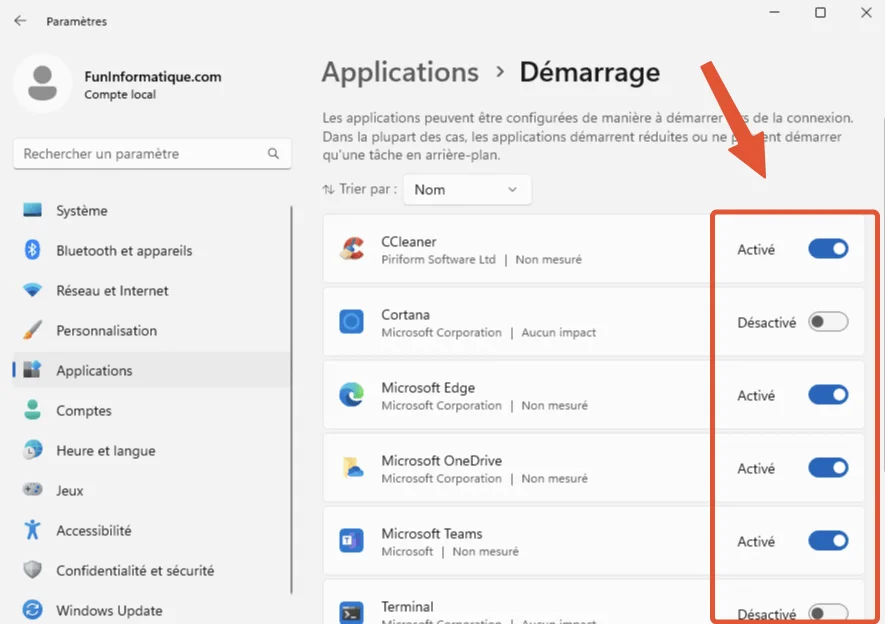 Desactiver programmes demarrage windows 11