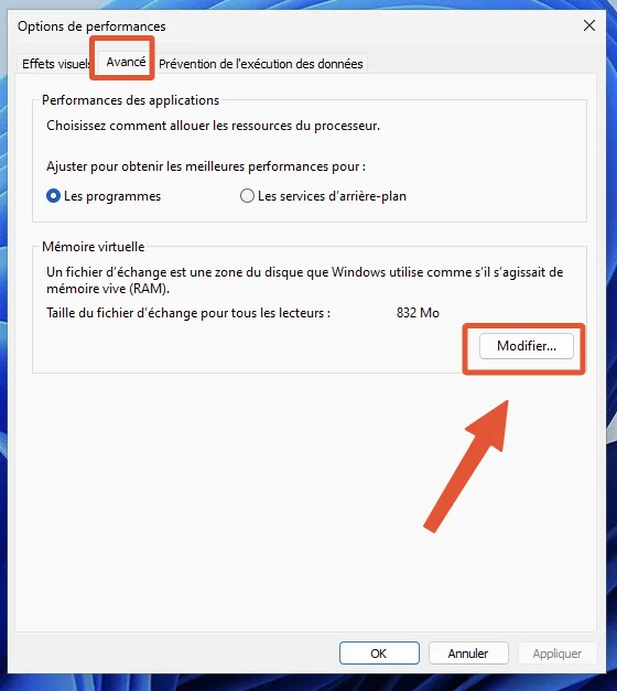 Modifier memoire virtuelle windows 11