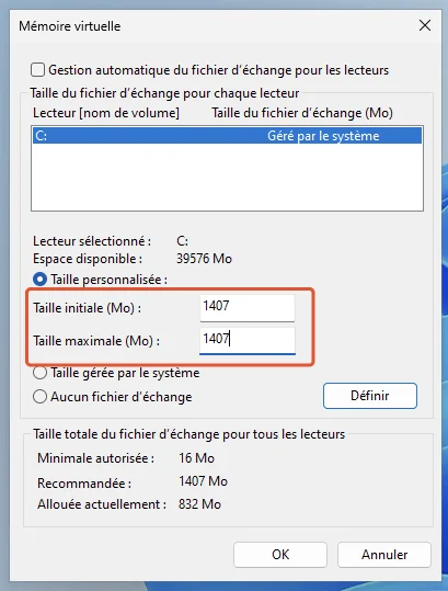 Modifier memoire virtuelle windows11