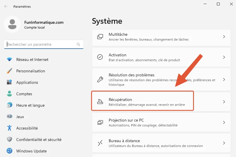 Recuperation windows 11