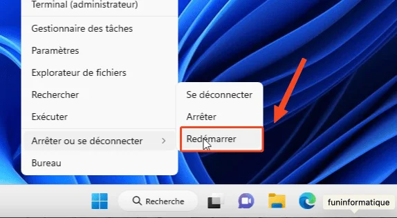 Redemarrer windows 11
