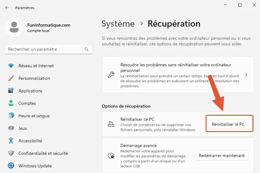 Reintialiser pc windows 11