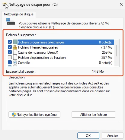Supprimer fichiers temporaires