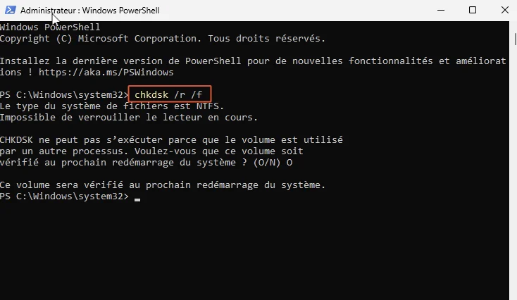 Verfier disque dur windows 11 powershell
