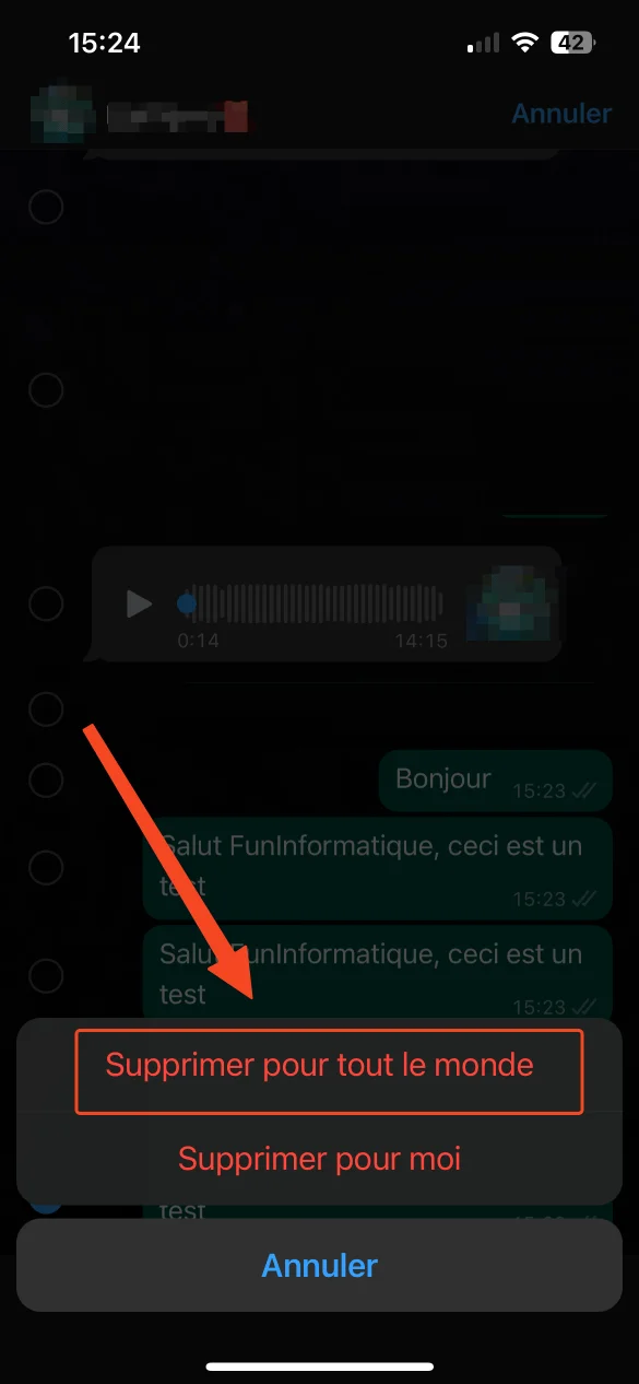 Supprimer message whatsapp