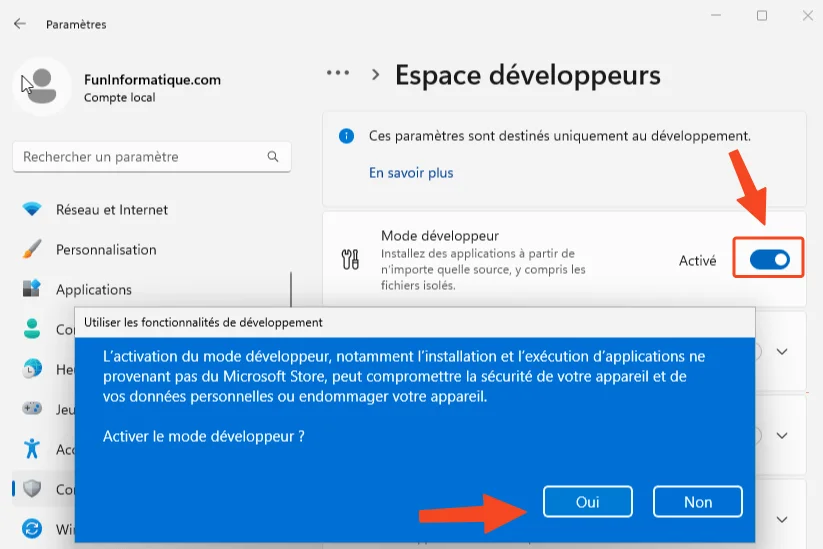 Activer mode developpeur windows11