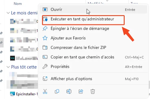 Excuter en tant administrateur app windows 11